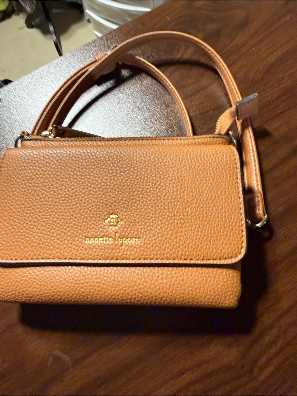 Nanette Lepore Caramel/Tan Pebbled Leather Crossbody Bag